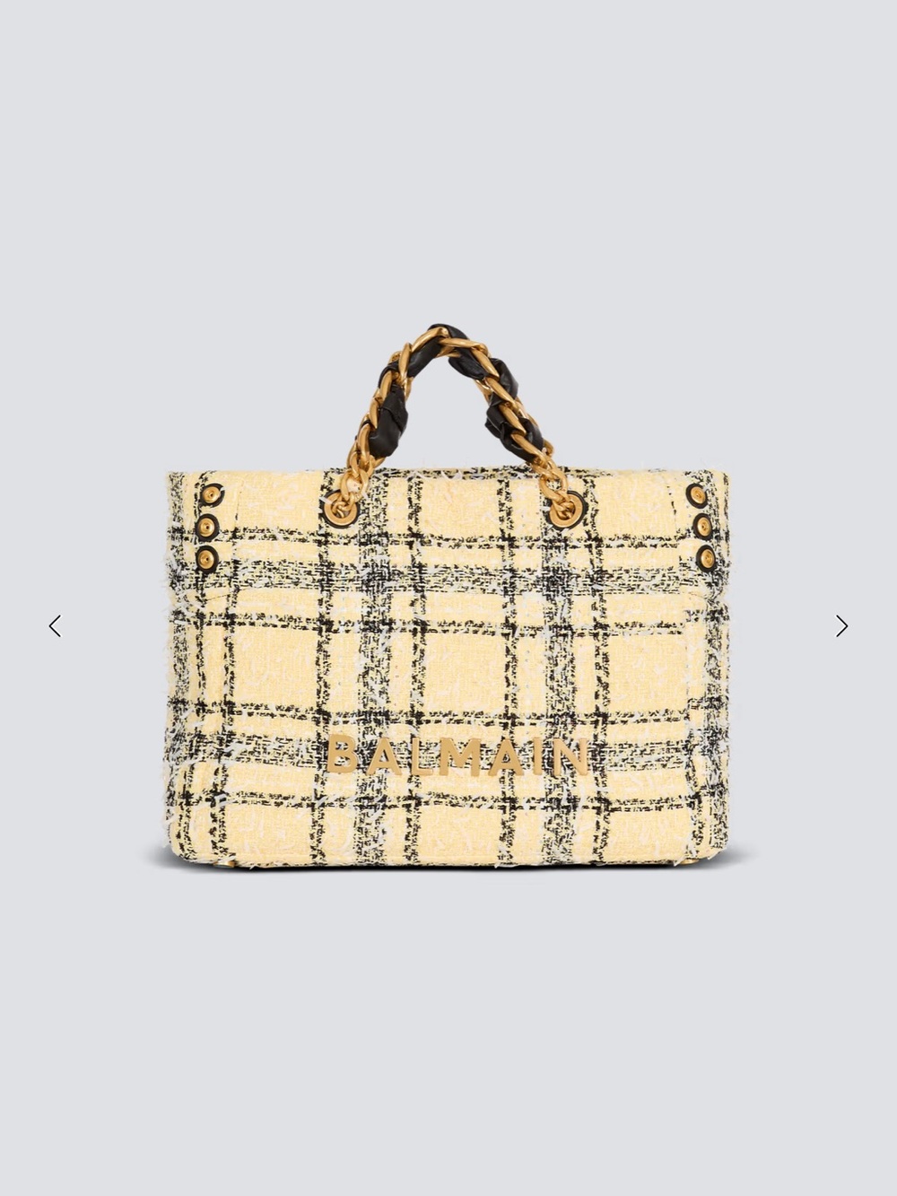 Balmain yellow and black Plaid tweed 1945 tote bag